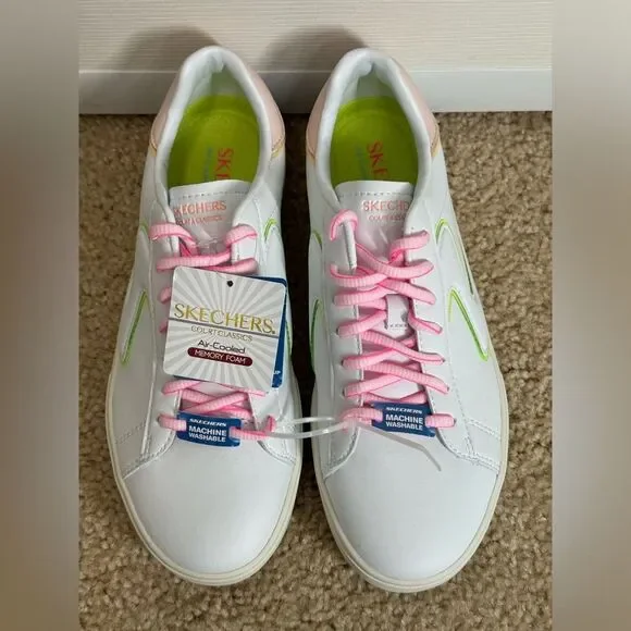 NWT Skechers Womens Court Classics Eden LX White/Pink/Green Shoes Sz7.5 - Picture 3 of 11